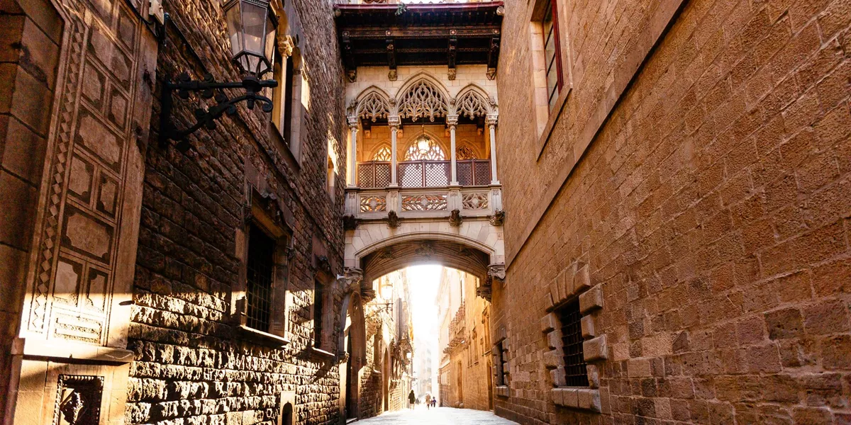Street In Gothic Quarter In Barcelona, Spain