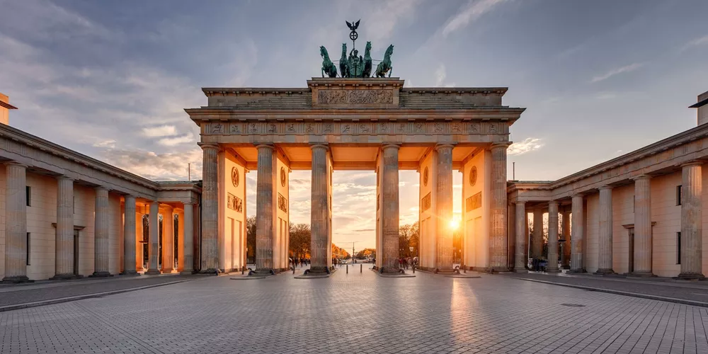 Brandenburg Gate at sunset in Berlin, Germany