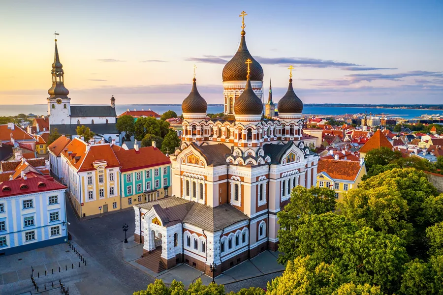 Large Alexander Nevsky Cathedral And St Mary's Cathedral At Sunset In Tallinn, Estonia 1172193795