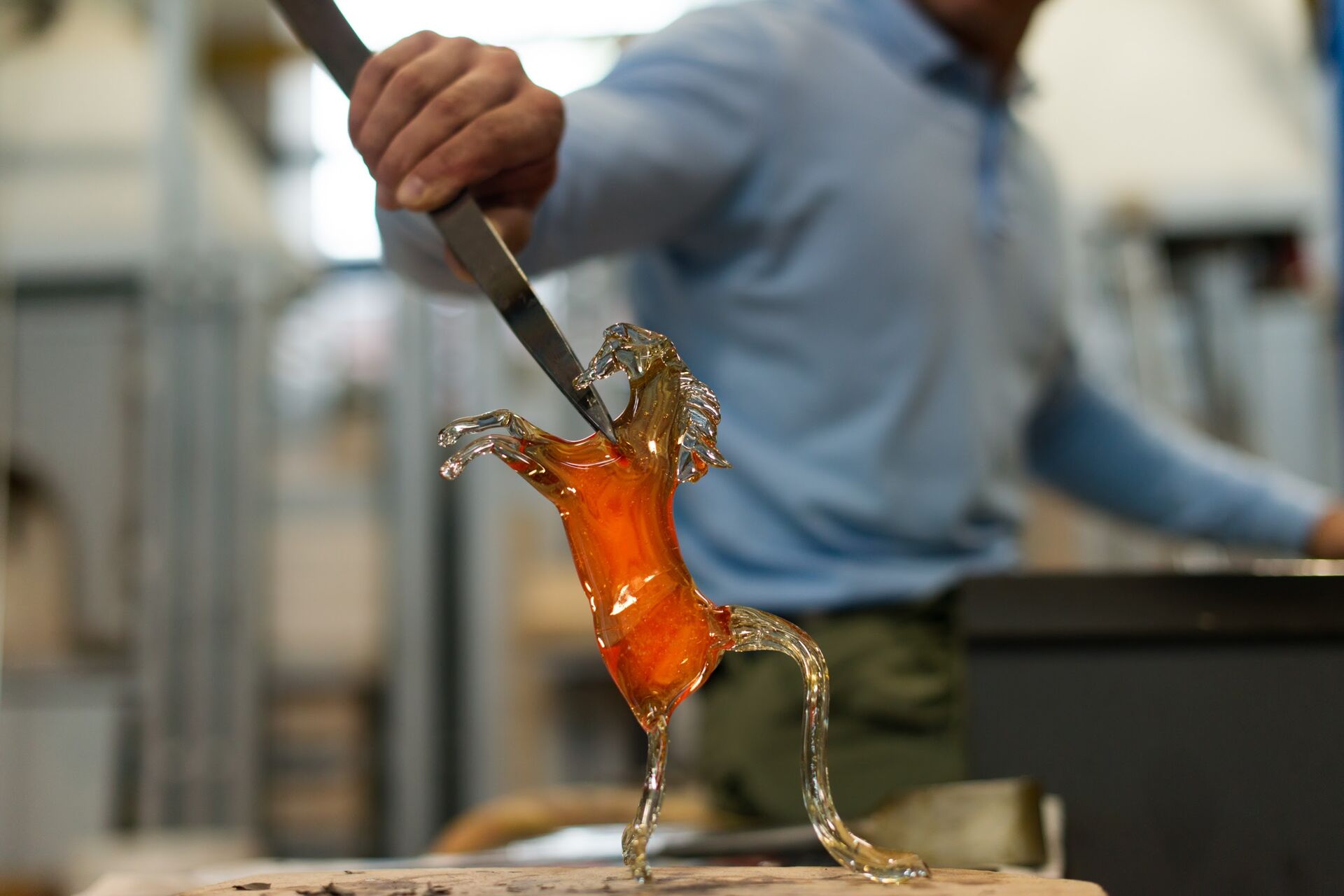Murano glass making demonstration in Venice, Italy