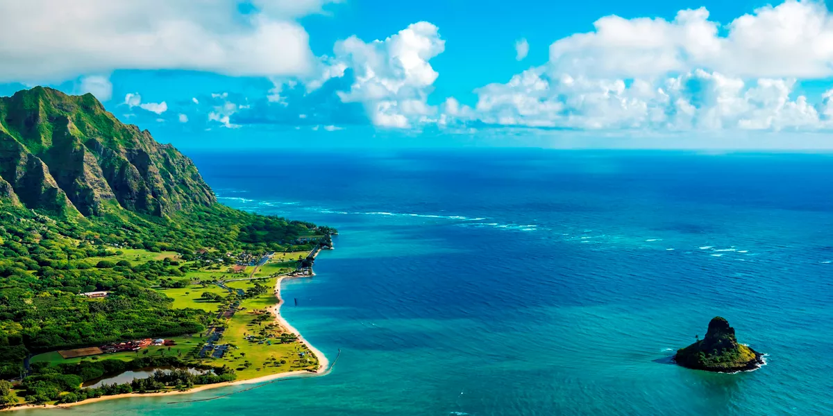 Aerial view of Kaneohe Bay on Oahu in Hawaii, USA
