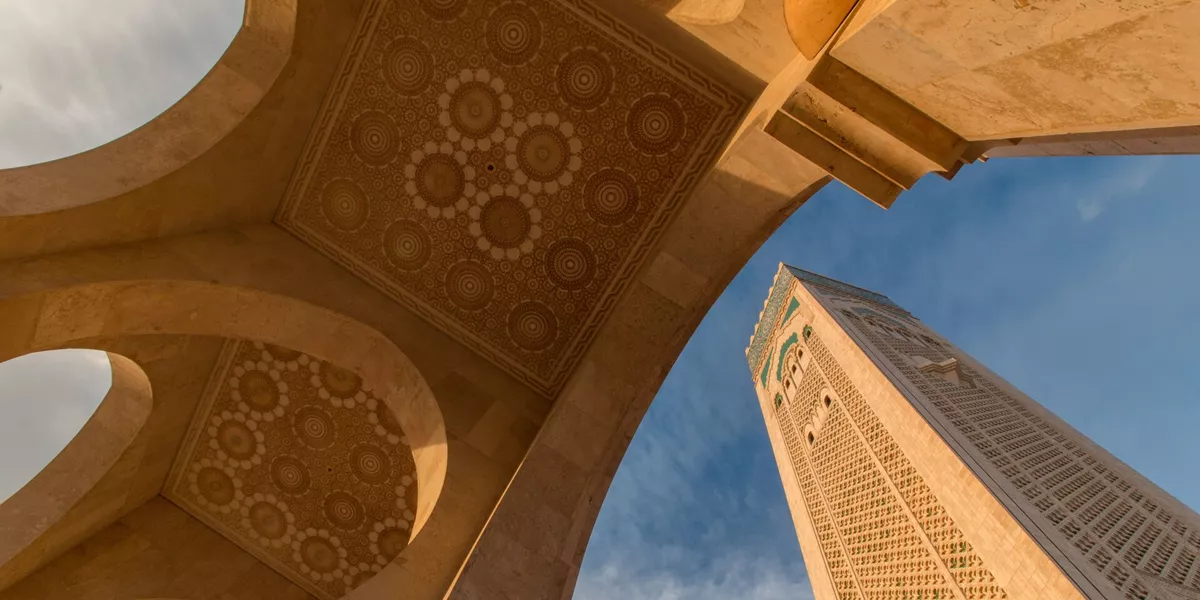 Low Wide Angle View Of Mosque Hassan II, Casablanca, Morocco