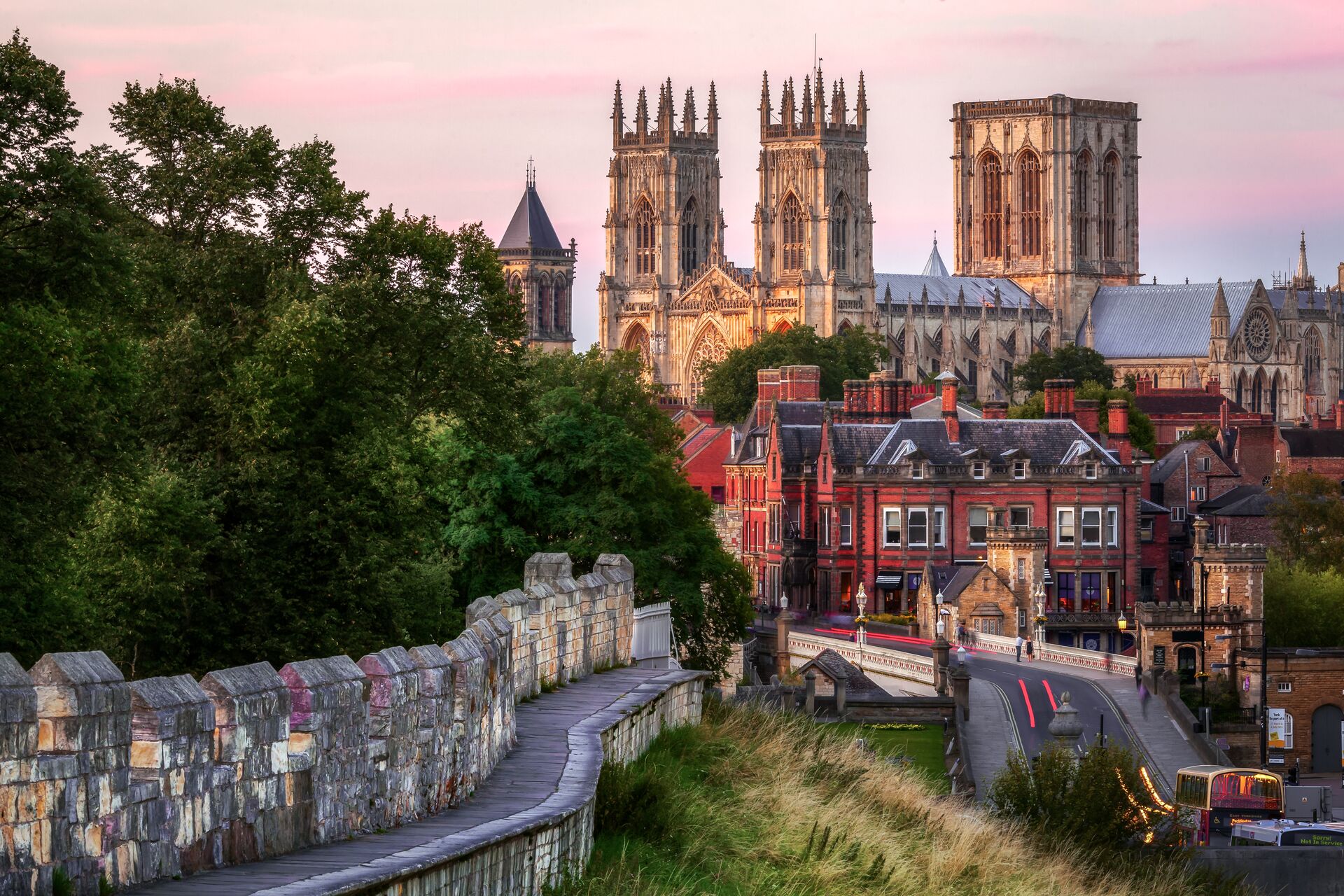 York Minster and the city wall in York, England, UK