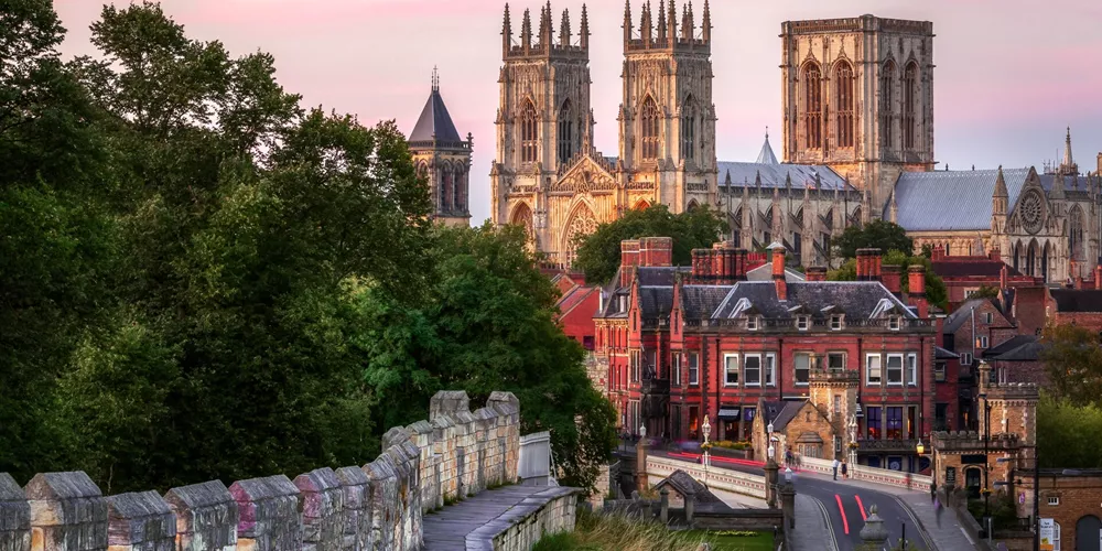 York Minster and the city wall in York, England, UK