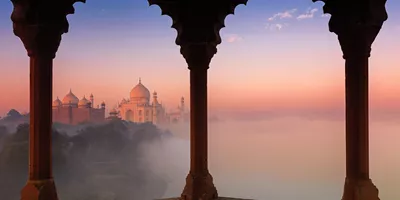 Scenic view of the Taj Mahal at dusk in Agra, India