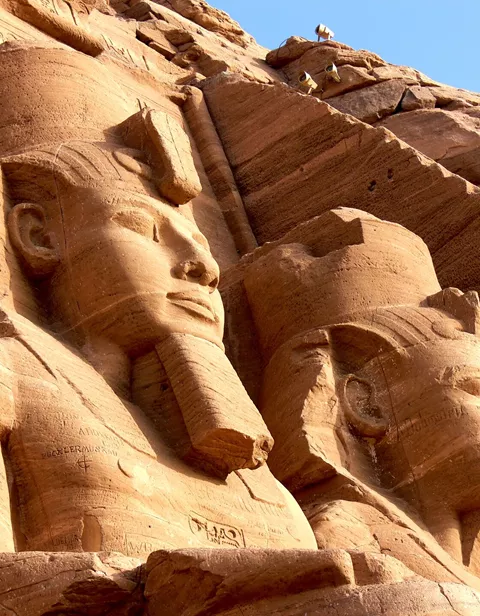 Egyptian Pyramid Statues at Sunset in Egypt