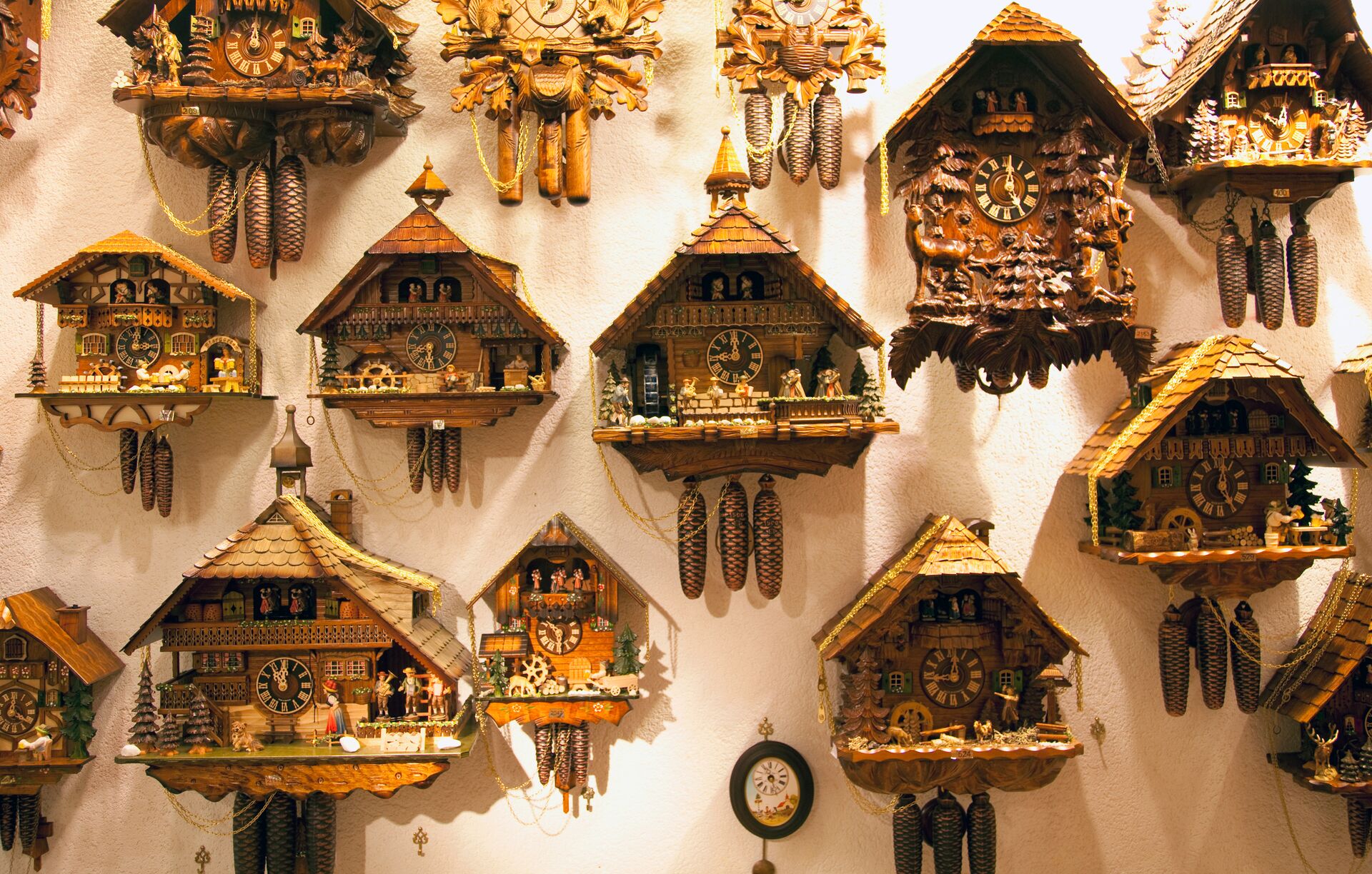 Traditional cookoo clocks on a wall