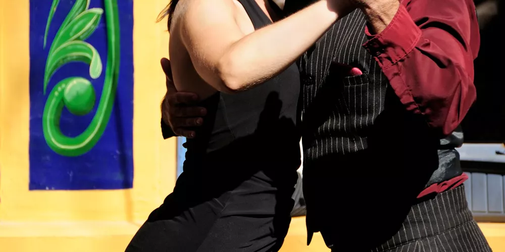 Large Couple Dancing Tango In Caminito, La Boca, Buenos Aires, Argentina 157332652