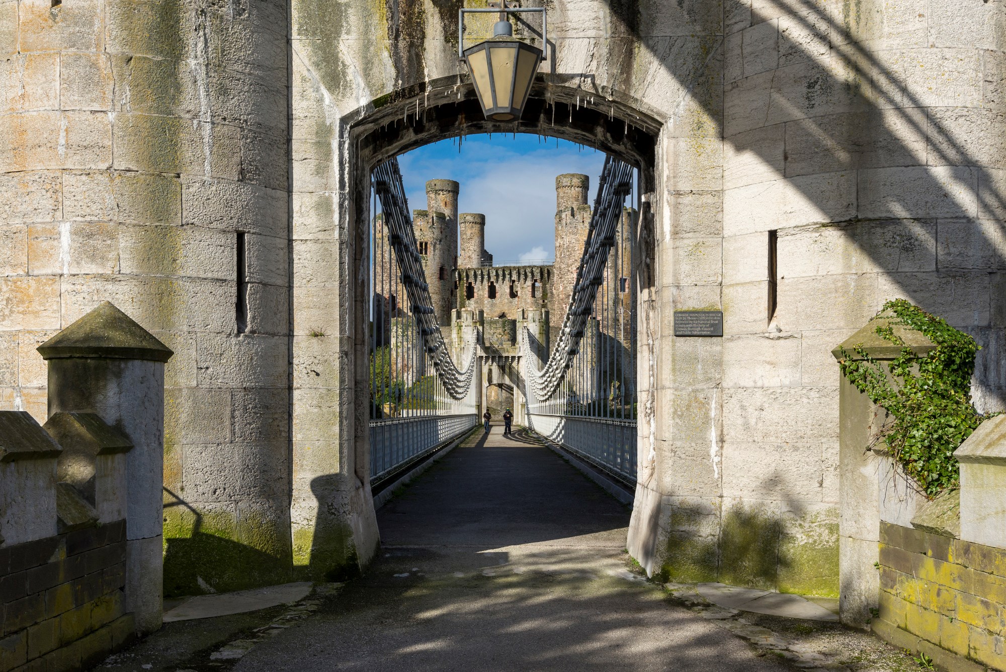 Famous suspension bridge beside Conwy castle, Conwy, Wales