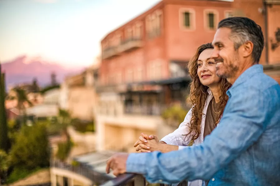 Large Local Expert With Guests At Sunrise In Taormina