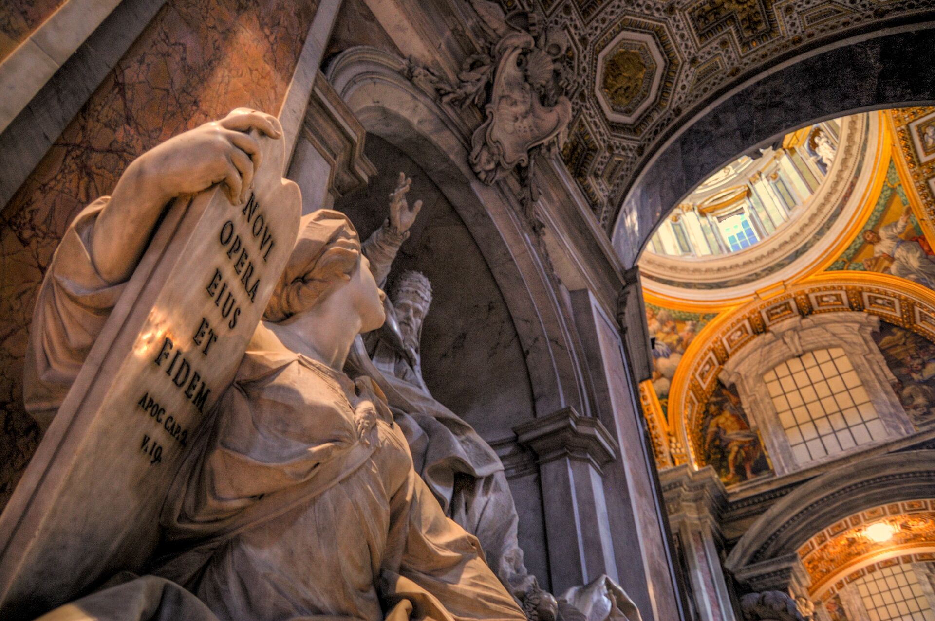 Close up view of the statues inside St Peter's Basilica in the Vatican