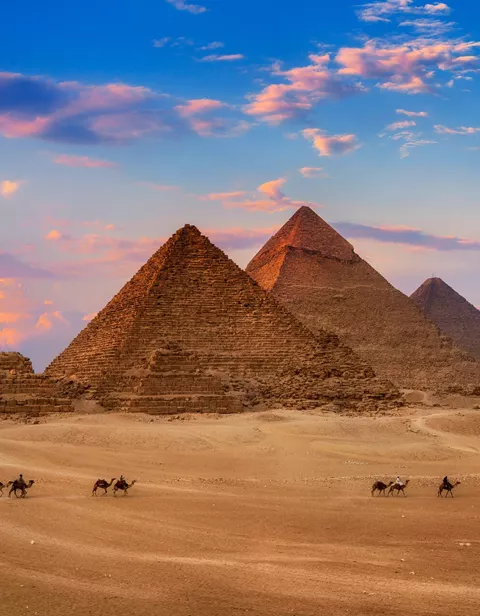 Large Giza Egypt Pyramids In Sunset Scene, Wonders Of The World 1085205362