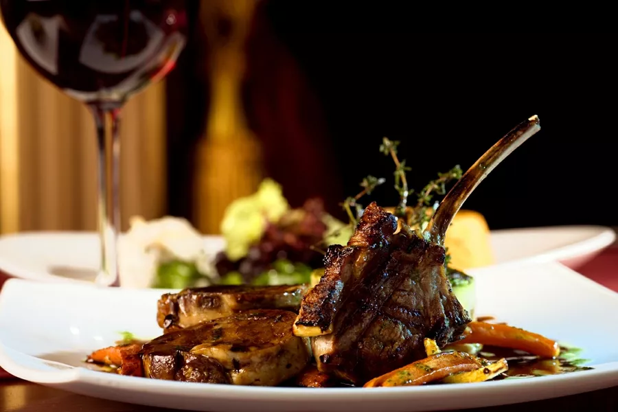 Roasted Pork And Glass Of Red Wine