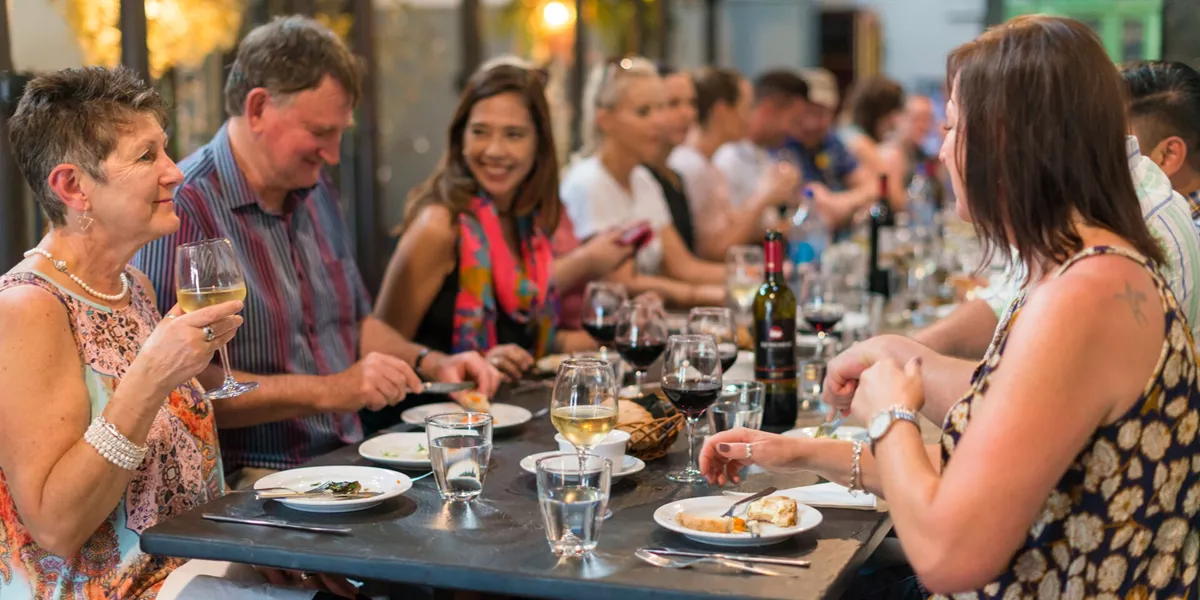 Tourists enjoying dinner in Monsaraz, Portugal