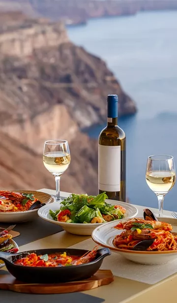 Dinner for two in a restaurant overlooking the sea