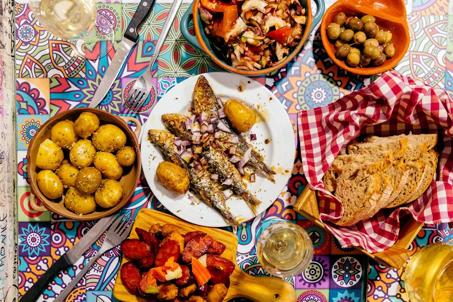 Traditional Portuguese Dinner, Directly Above View