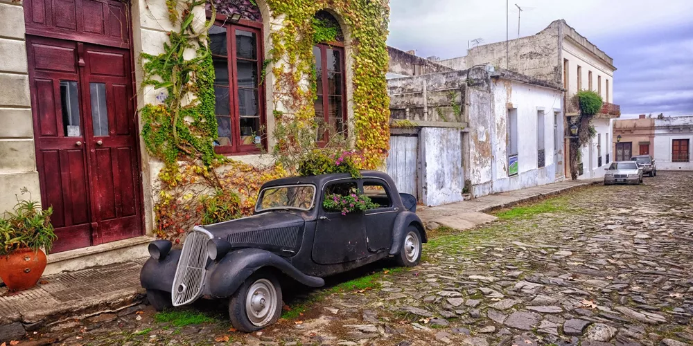 Old car in Old Town Colonia, Uruguay