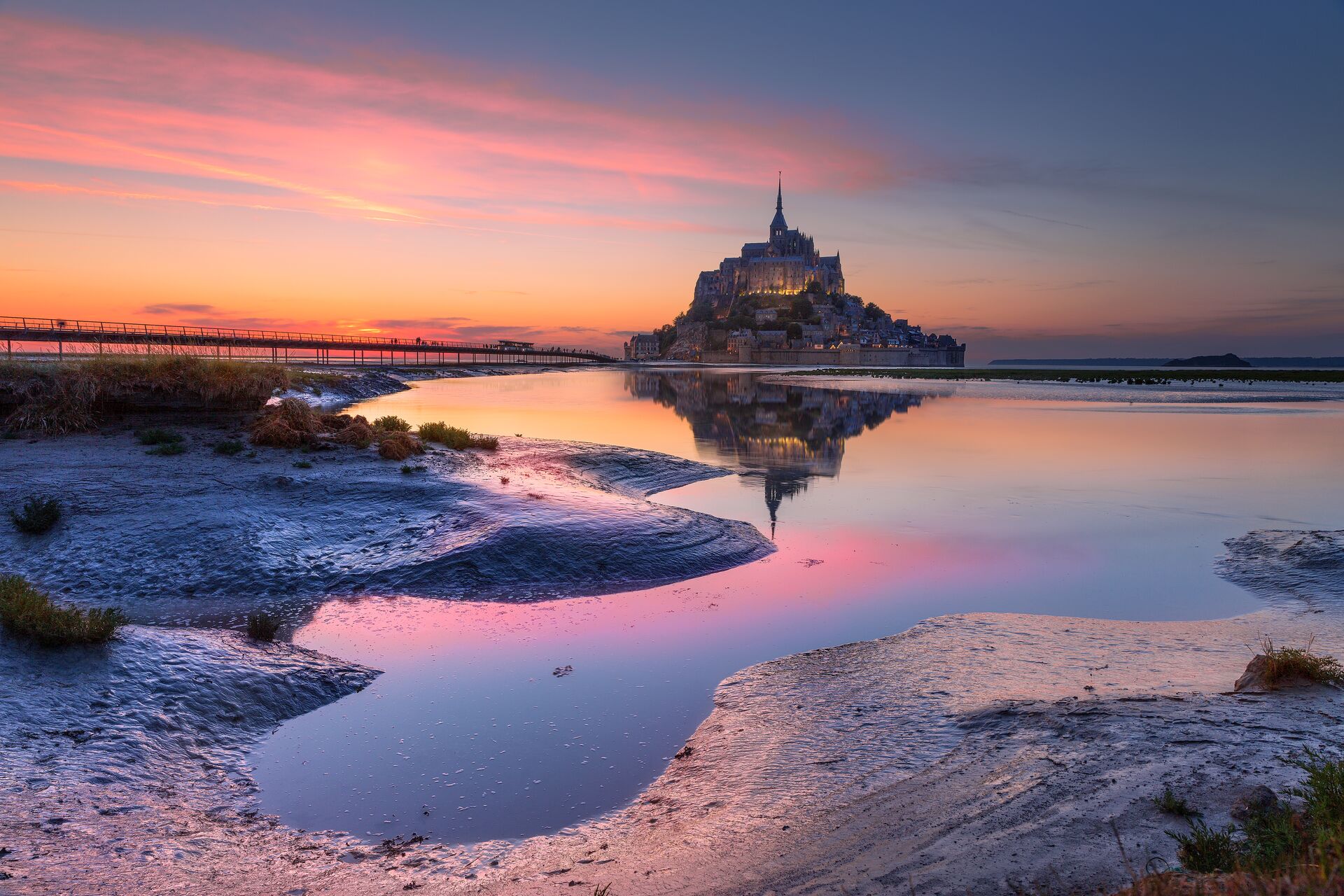 Mont Saint Michel in Normandy, France at dusk