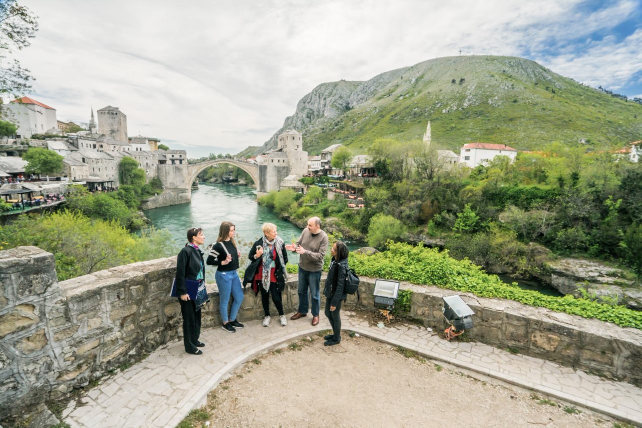 People At Mostar Bridge Bosnia And Herzegovina