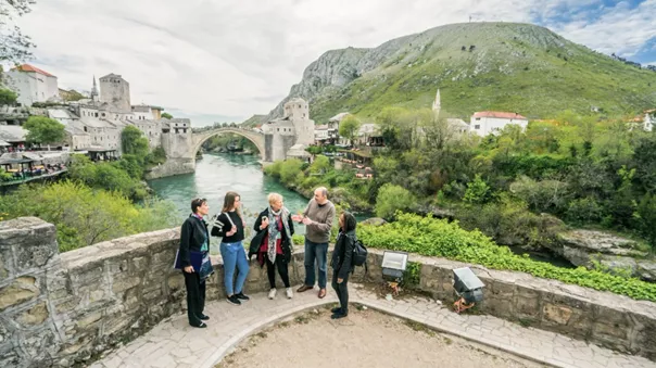People At Mostar Bridge Bosnia And Herzegovina