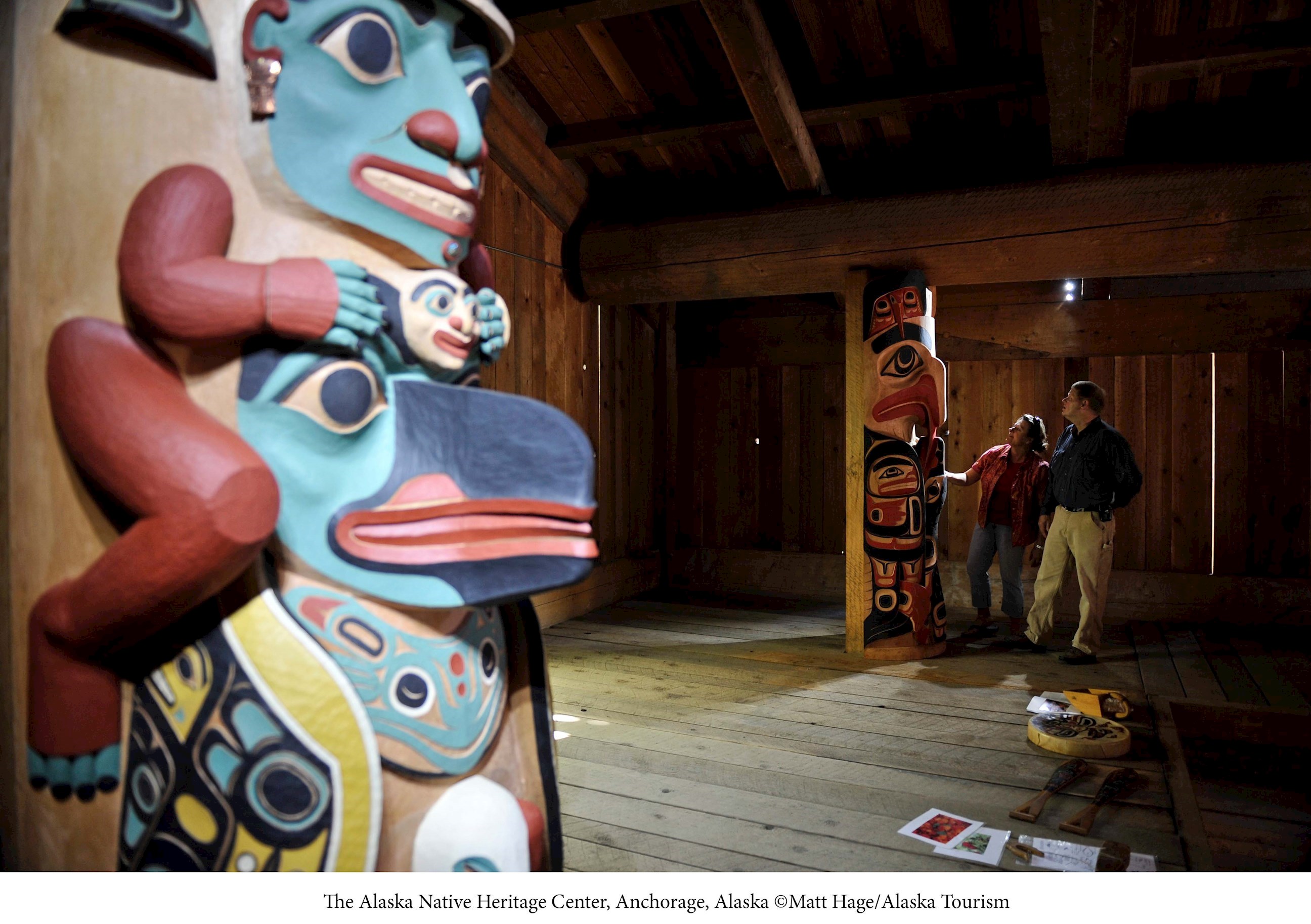 Traditional totem at the Native Heritage Center in Alaska, USA