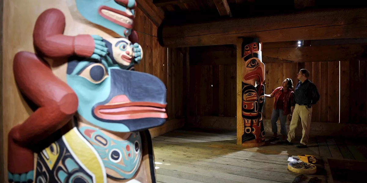 Traditional totem at the Native Heritage Center in Alaska, USA