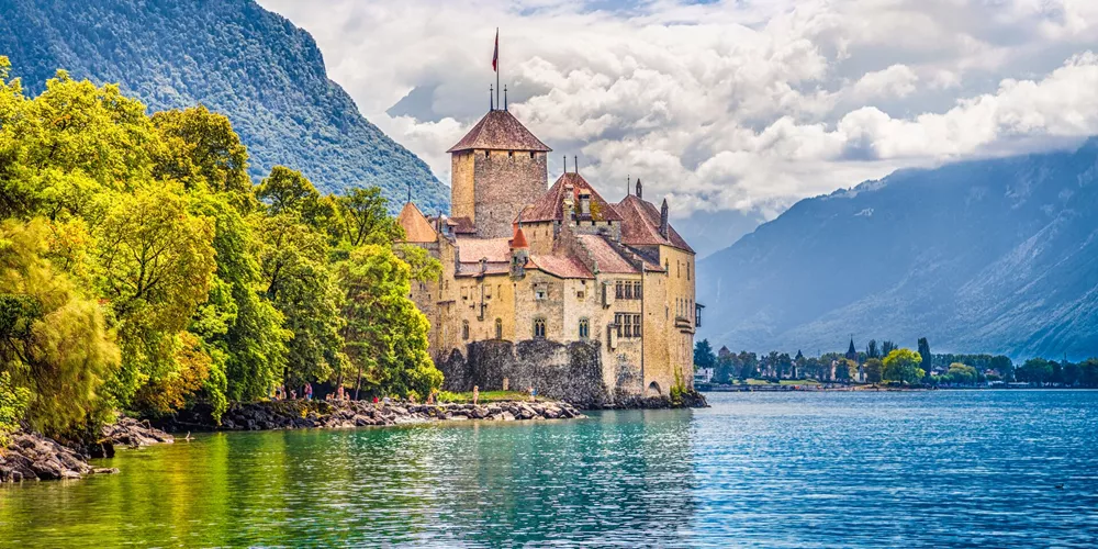 Chateau De Chillon on Lake Geneva, Canton Of Vaud, Switzerland