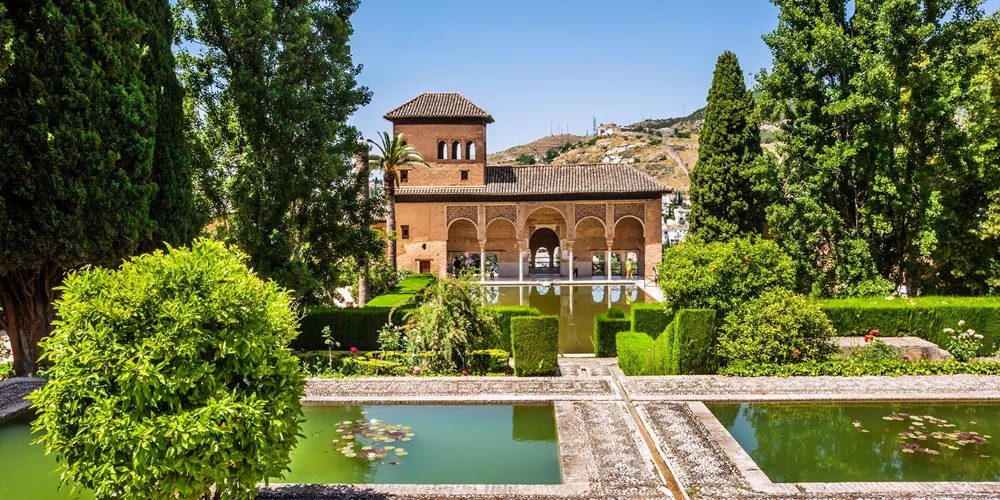 The gardens of the Alhambra in Grenada, Spain on a sunny day