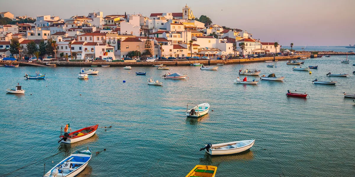 Boats in front of Ferragudo in Algarve, Portugal
