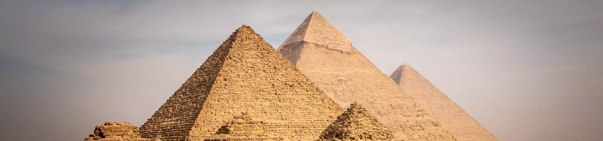 Panoramic view of The Great Pyramids of Giza in Egypt