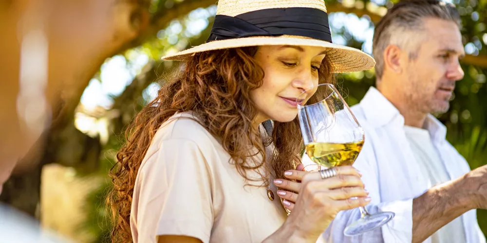 Woman on a wine tasting in Italy