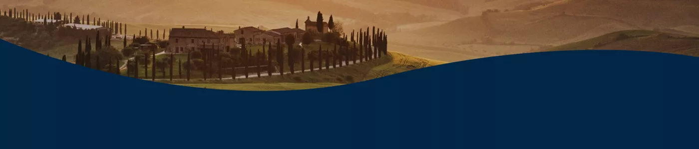 Countryside road with blue wave graphic