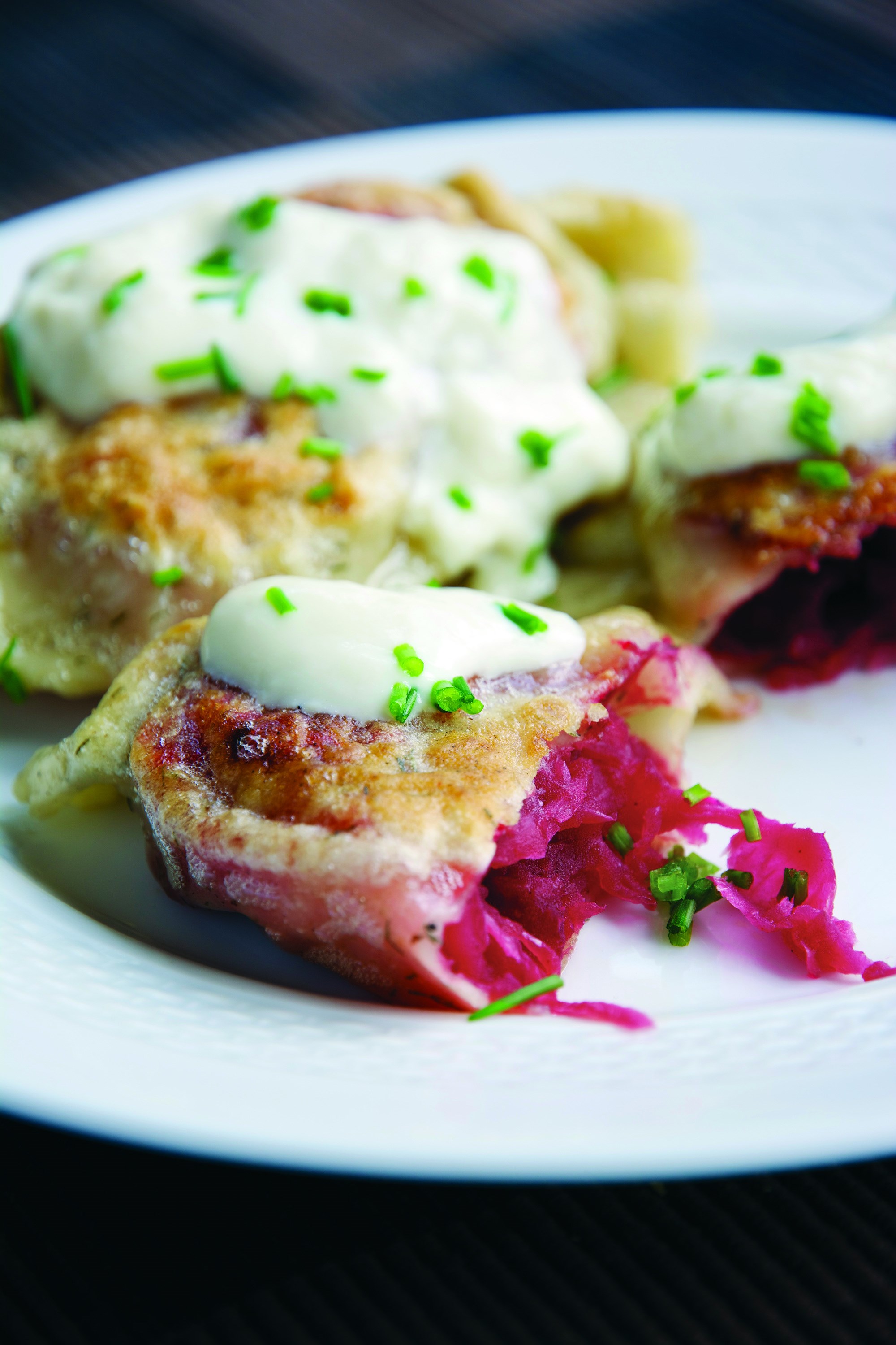 Pierogis on a plate in Warsaw, Poland