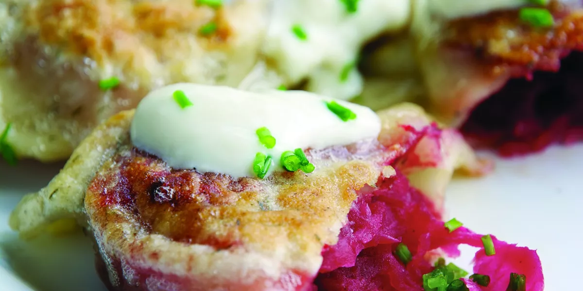 Pierogis on a plate in Warsaw, Poland
