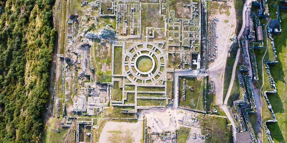 Aerial view of Saqsaywaman Citadel in Northern Cusco in Peru, South America