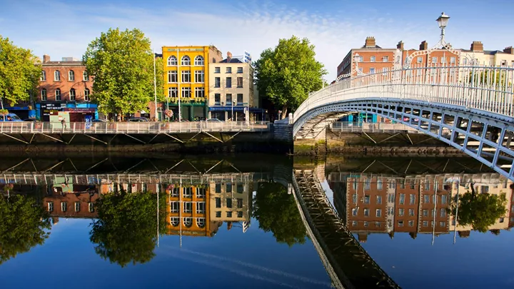 Ha'penny bridge on a bright day in Dublin, Ireland