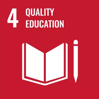 '4 Quality Education' against red background