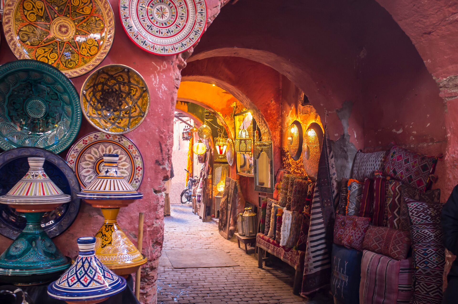 The Souks In The Medina Of Marrakech Are A Made Of A Labyrinth Of Alleyways Lined With Traders And Shops Selling Traditional Arts And Crafts 1017804314