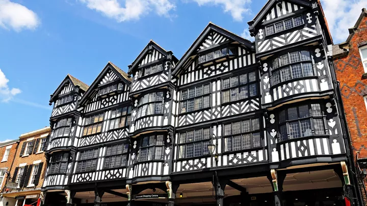 Grosvenor Shopping Centre along Bridge Street, Chester, England