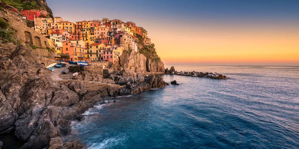 Manarola, Italy (part of the Cinque Terre in Liguria) at twilight