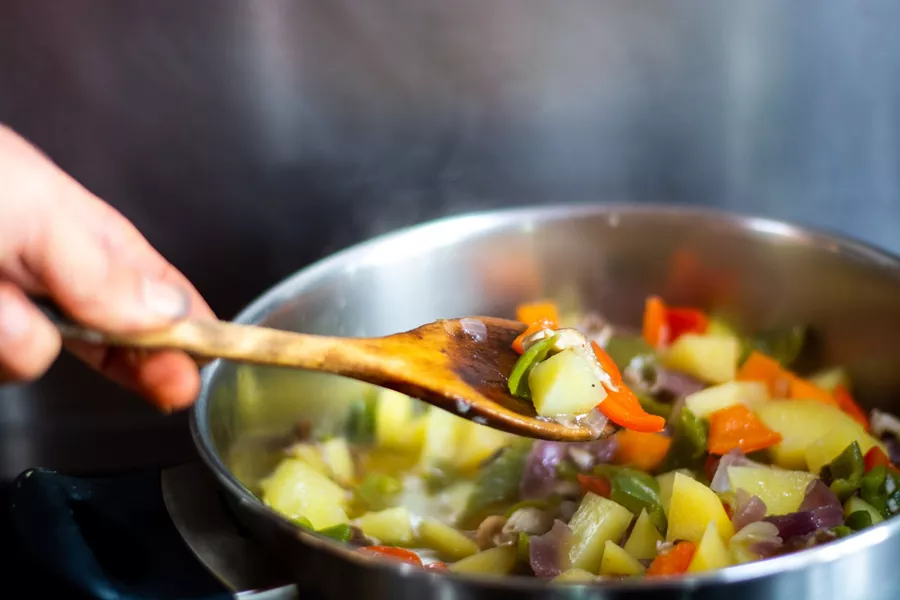 Close up image of vegetables in a pan