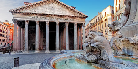 Fountain in front of the Pantheon in Rome Italy