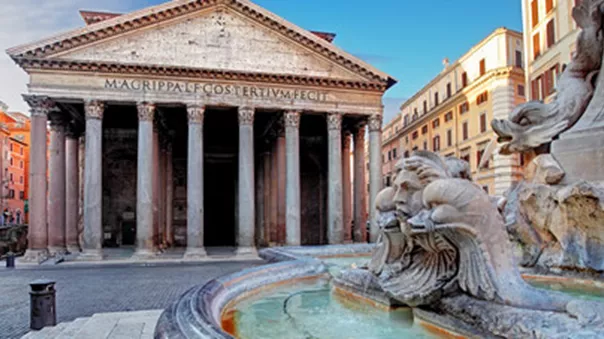 Fountain in front of the Pantheon in Rome Italy