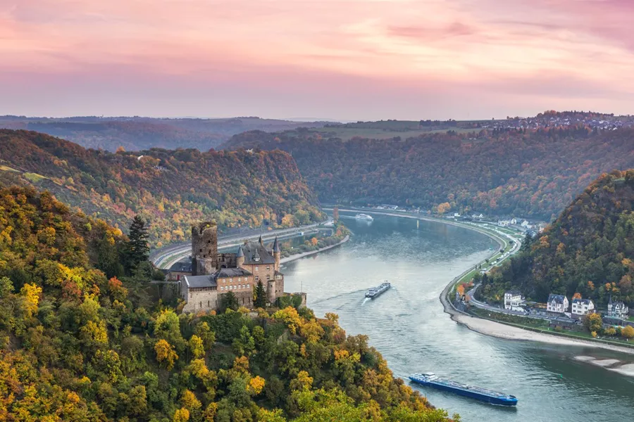 Burg Katz Castle and the Rhine in autumn, Germany