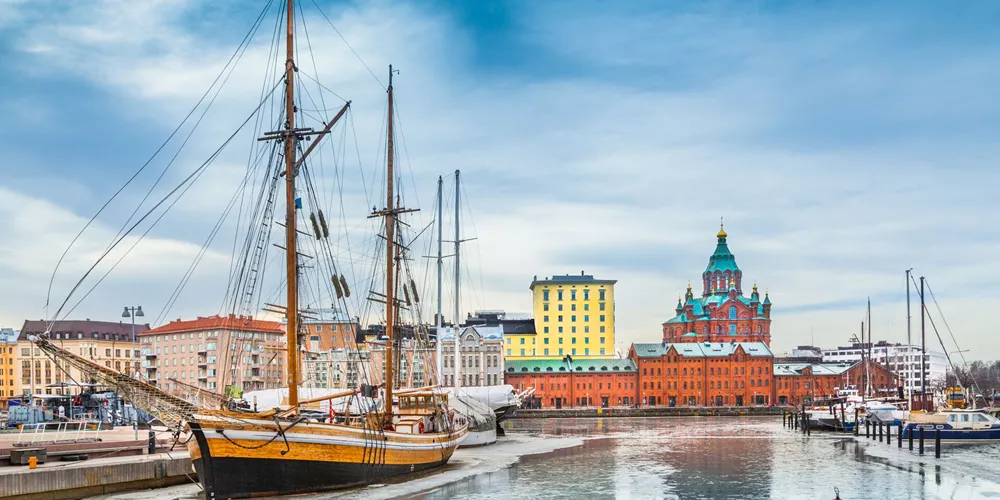 Large Helsinki Harbor District With Uspenski Cathedral In Winter, Finland 510152352
