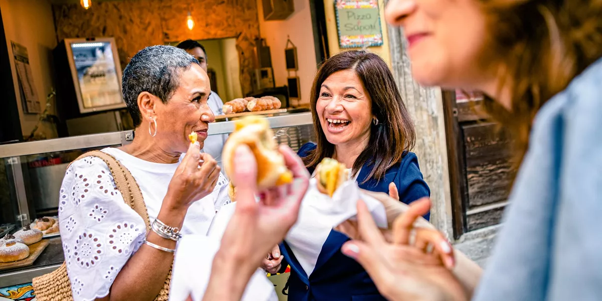 Large Guests At Vucciria Market, Eating Local Pastries