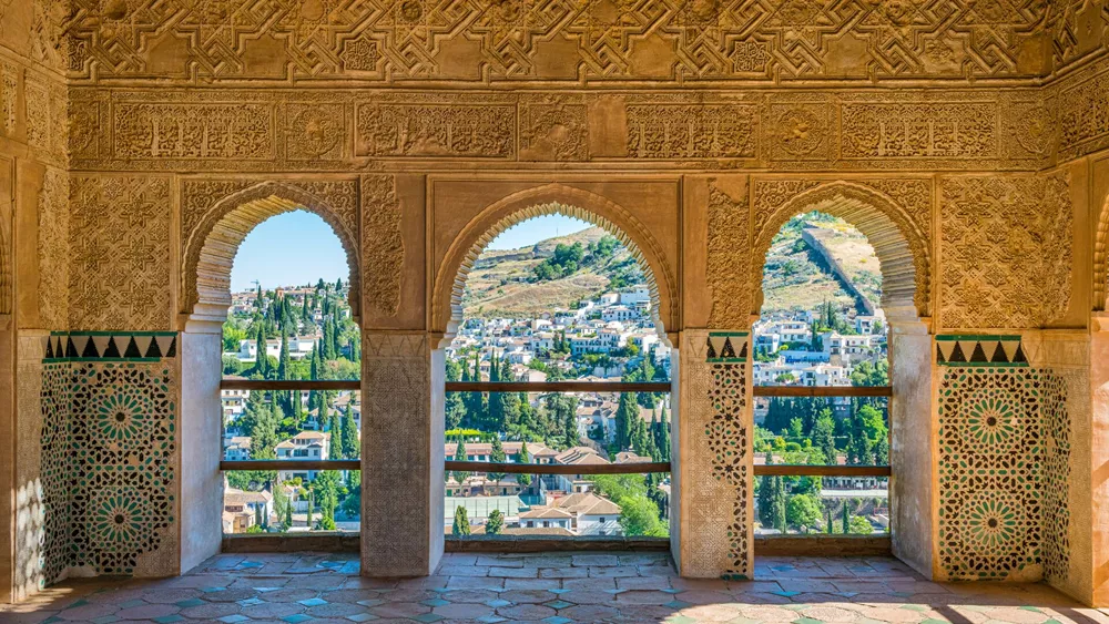 The Picturesque Albaicin District In Granada As Seen From The Alhambra Palace Andalusia, Spain