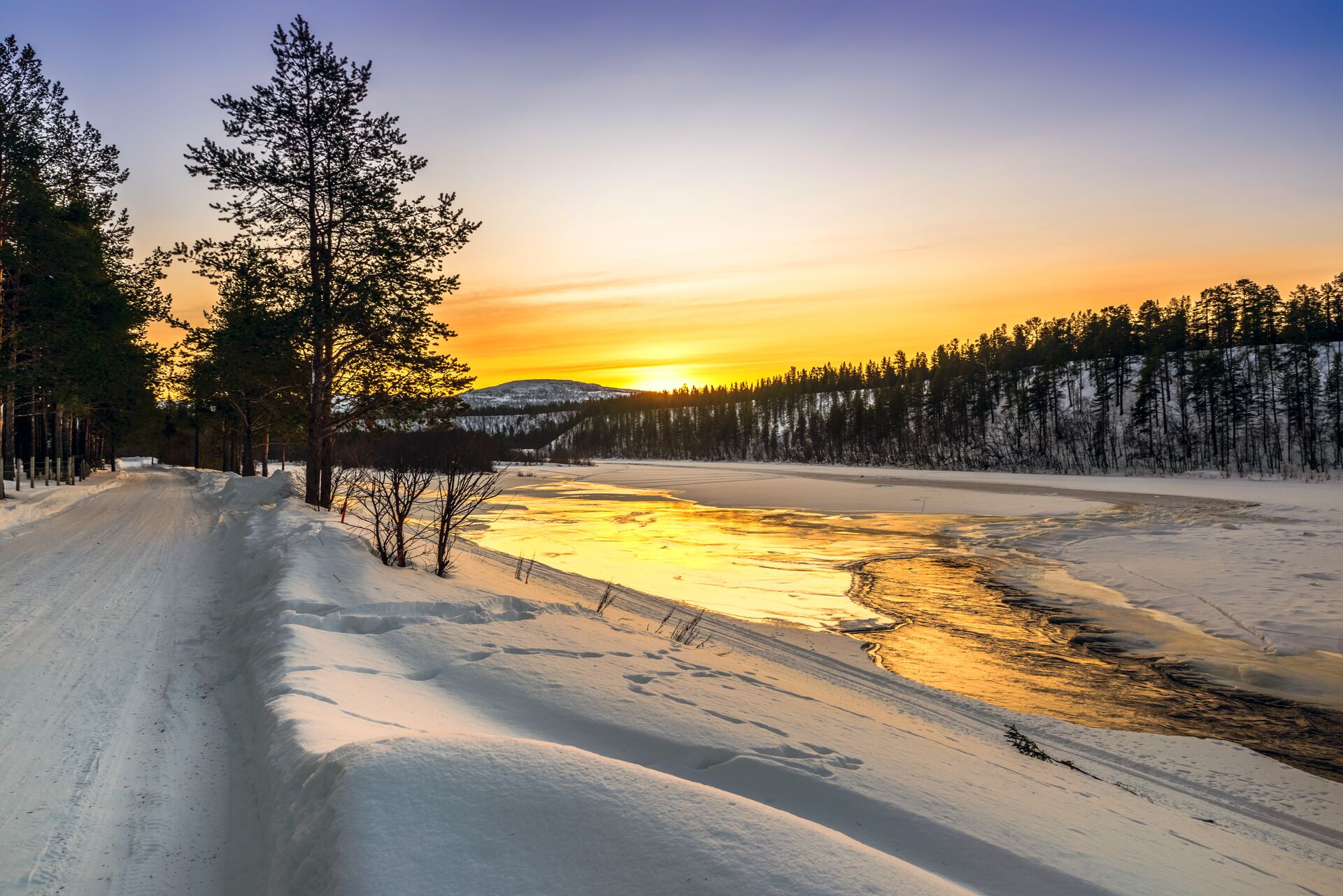 Sunrise On A Lake In Arctic Norway At Winter