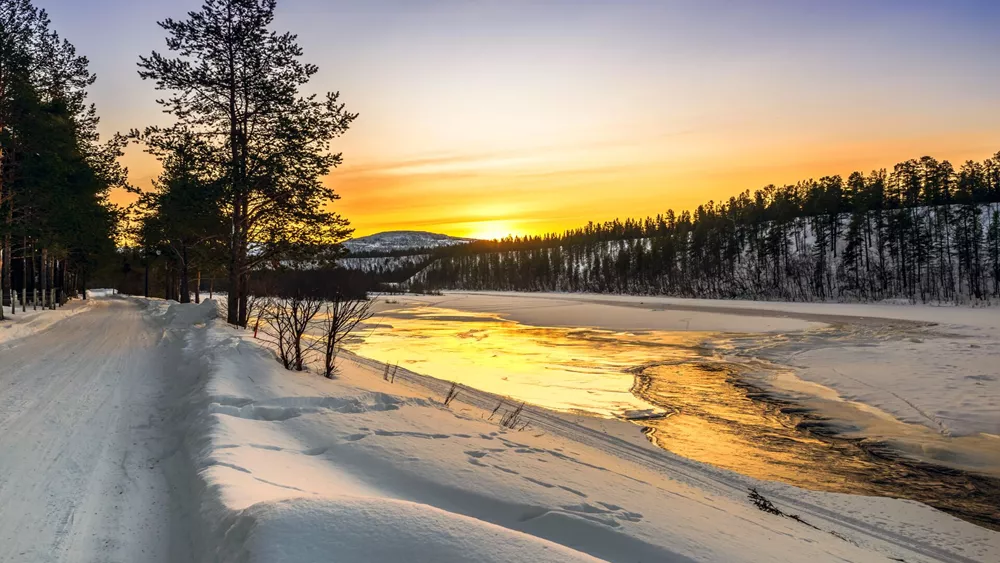 Sunrise On A Lake In Arctic Norway At Winter