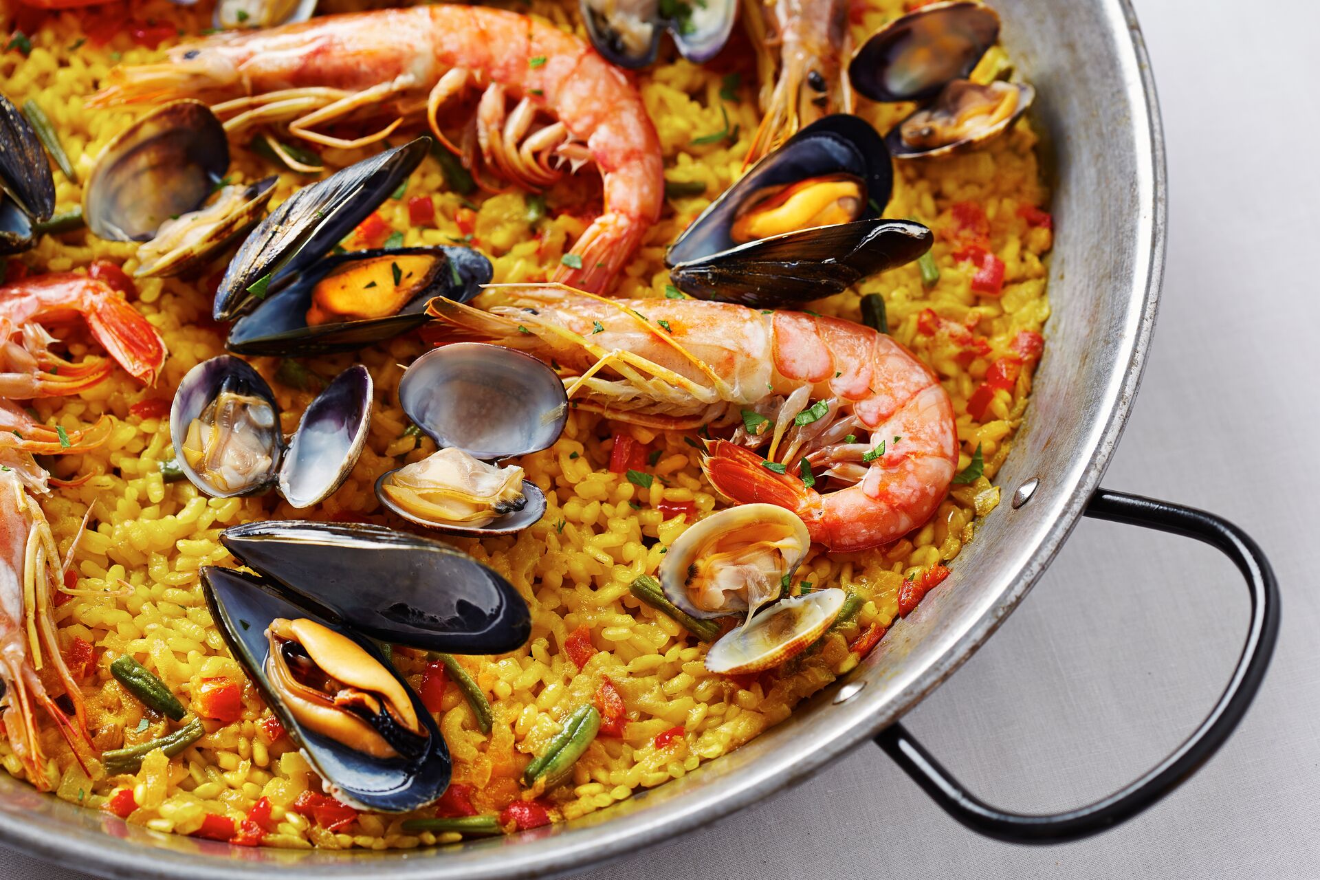 Close up view of a seafood Paella